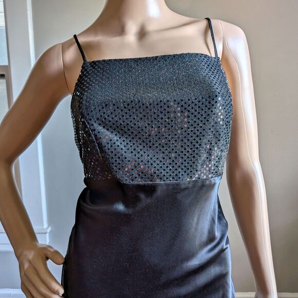 Vintage 90s Y2K Maurices Sequin Prom Gown Black Maxi Dress Strappy Siren Size 7 - Picture 10 of 11